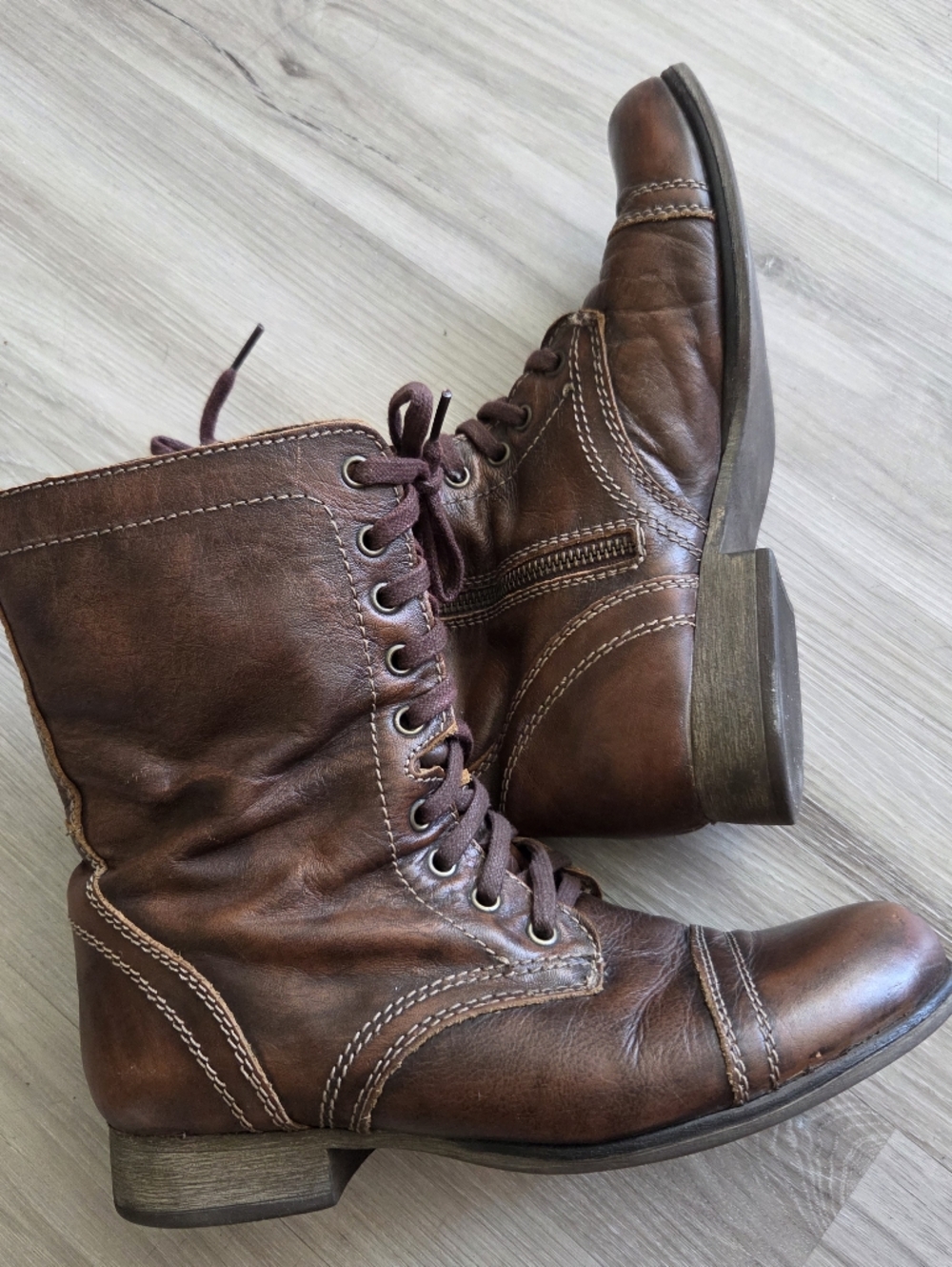 Steve Madden Troopa Combat Boots Brown Leather Women's Size 8.5 Lace Up Moto